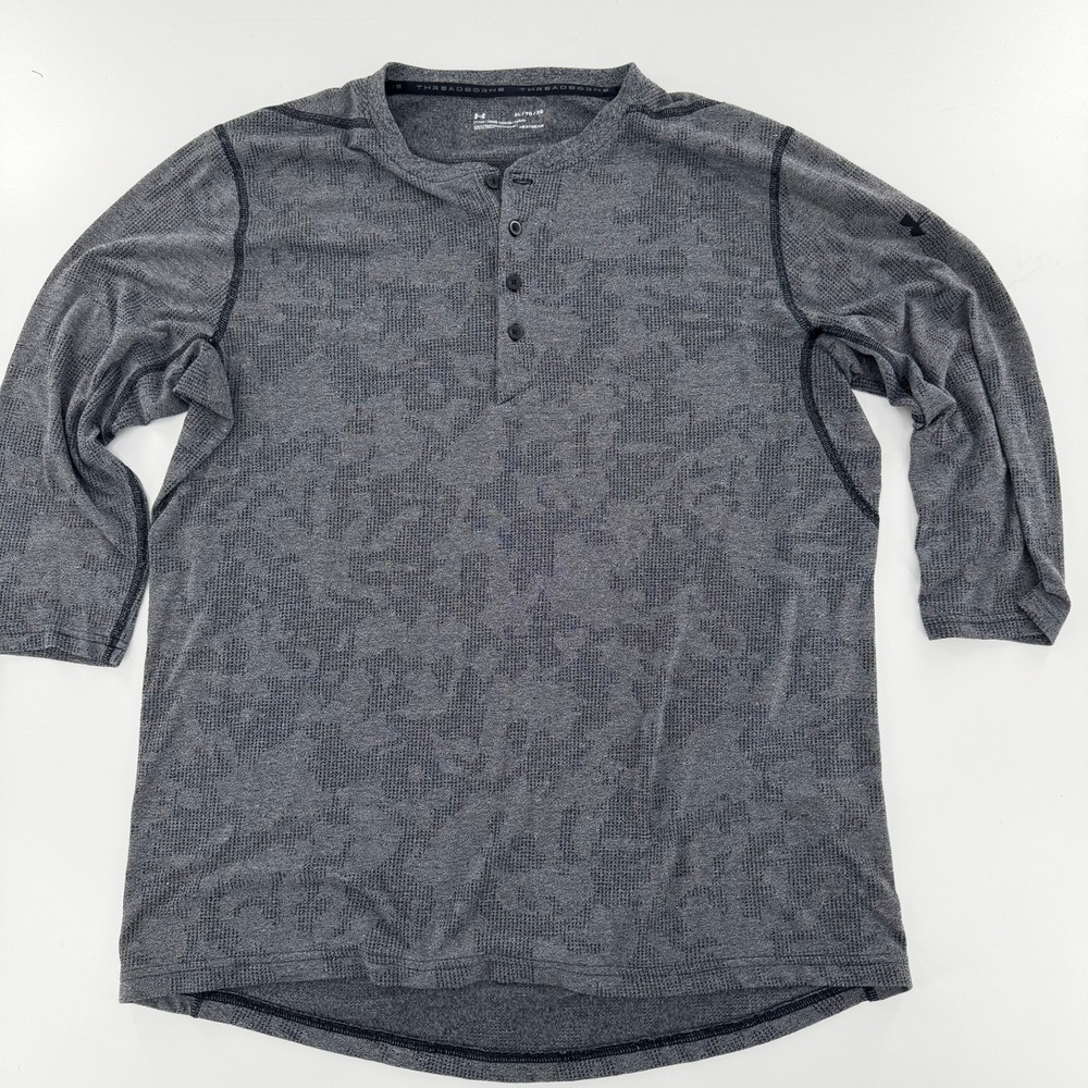 Under Armour Henley Shirt Threadborne HeatGear Modern Mens XL Gray Camo Pattern